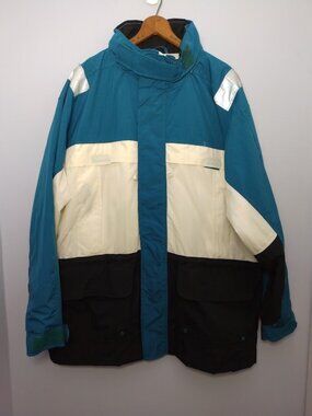 Vintage 90s Merona Windbreaker Jacket Nylon Size Large Hooded Colorblock Retro